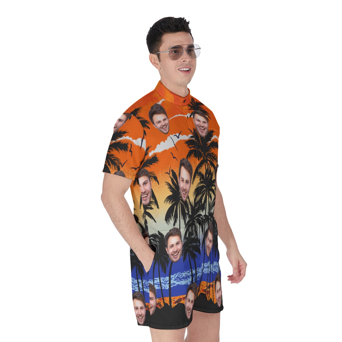 Sunset Men's Beach Romper With Custom Face