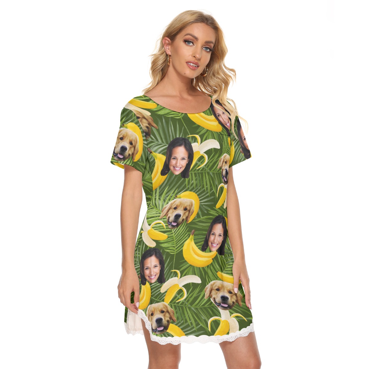 Women's Custom Dog And Owner Banana Hawaiian Lace Dress