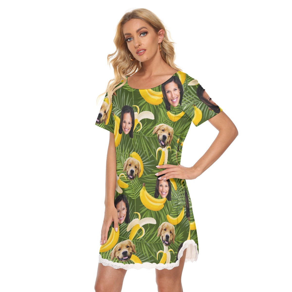 Women's Custom Dog And Owner Banana Hawaiian Lace Dress