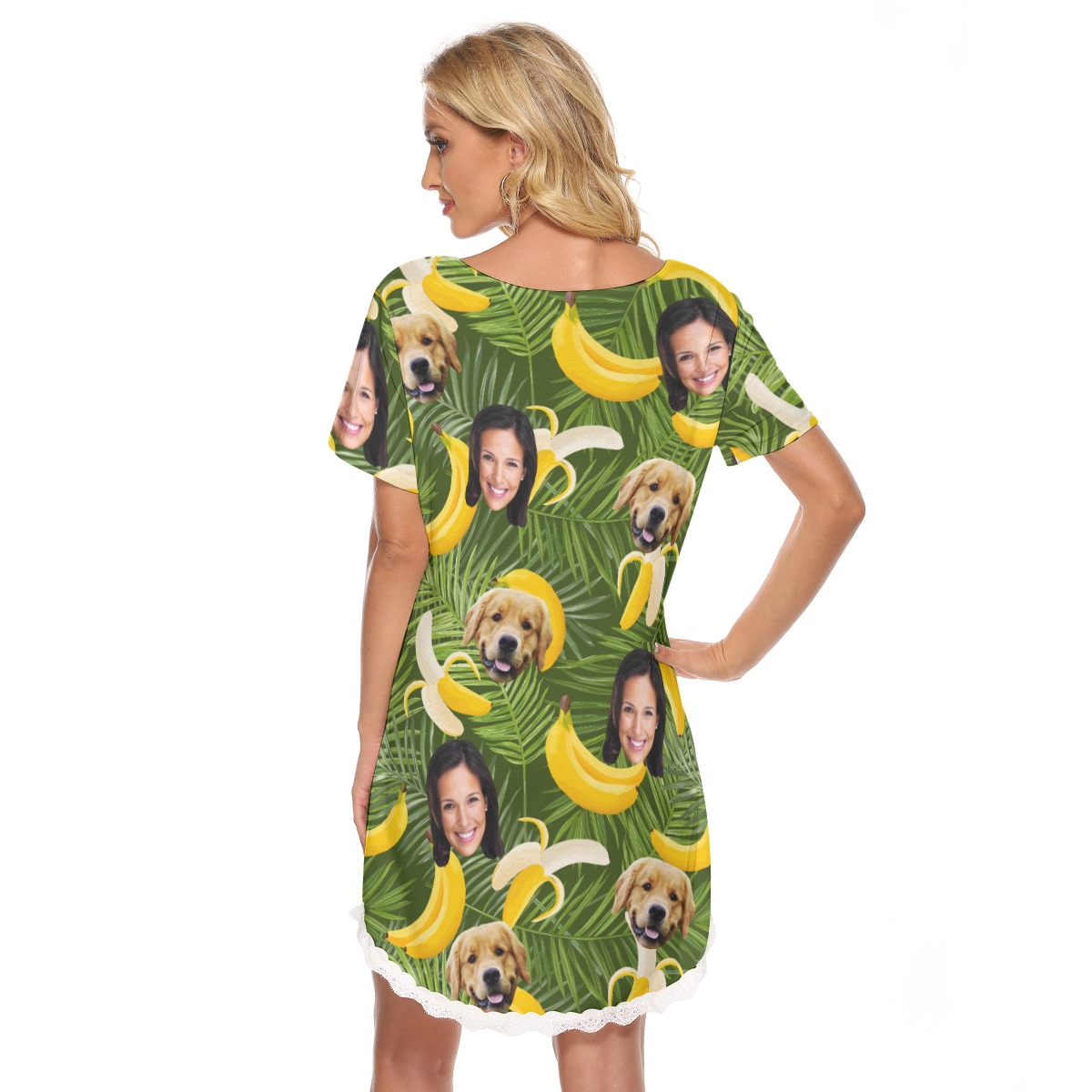 Women's Custom Dog And Owner Banana Hawaiian Lace Dress