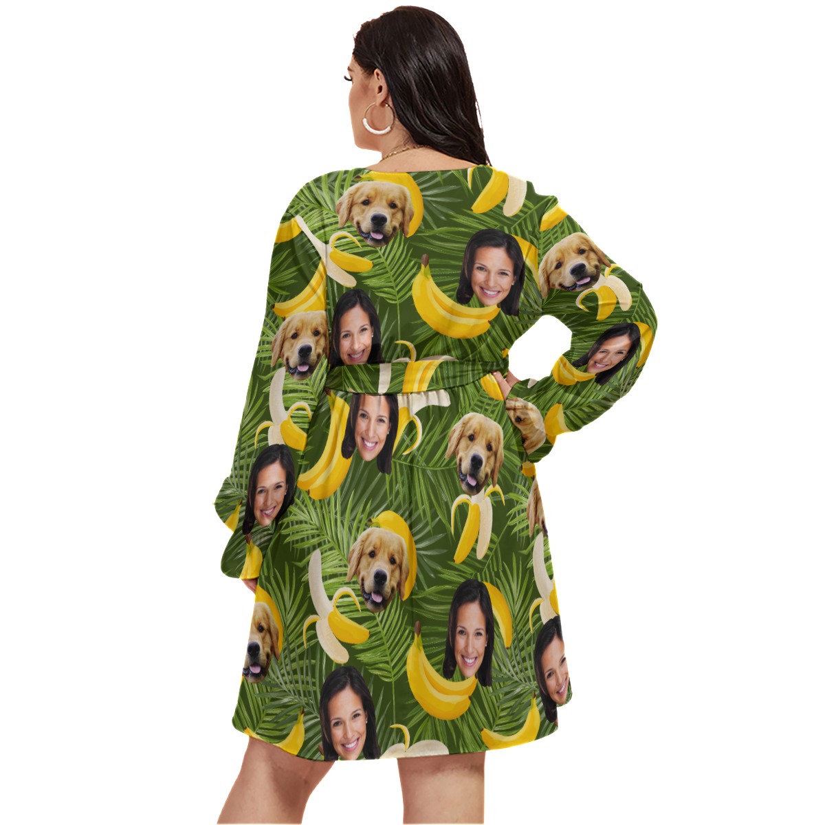 Banana Personalized With Dog Hawaiian V-neck Plus Size Dress