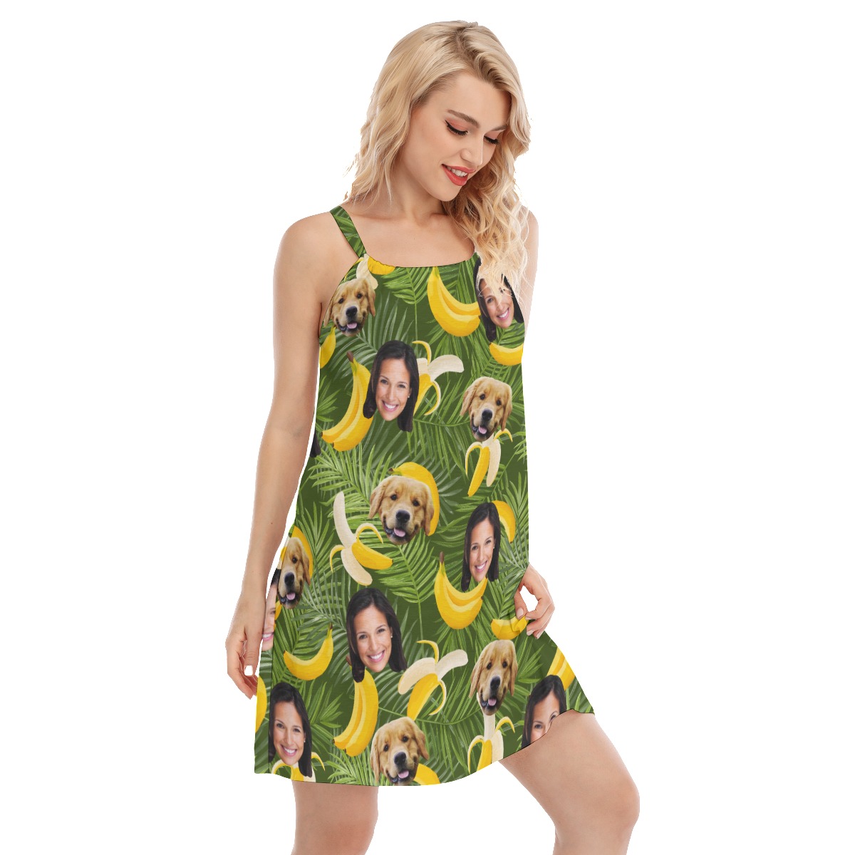 Banana Custom Face With Your Dog Hawaiian Dress For Women