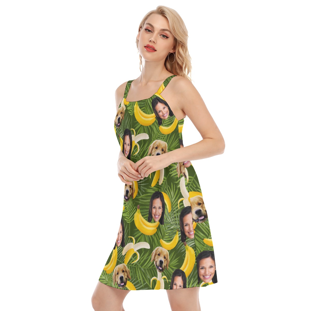 Banana Custom Face With Your Dog Hawaiian Dress For Women