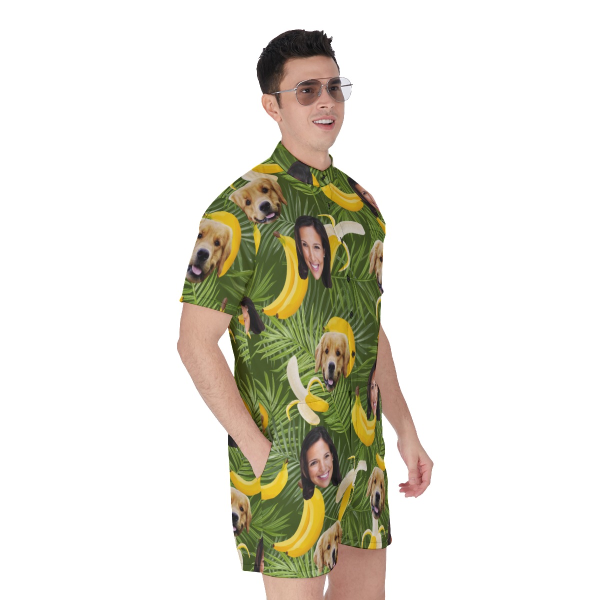 Men's Banana Custom Dog And Owner Face Hawaiian Romper