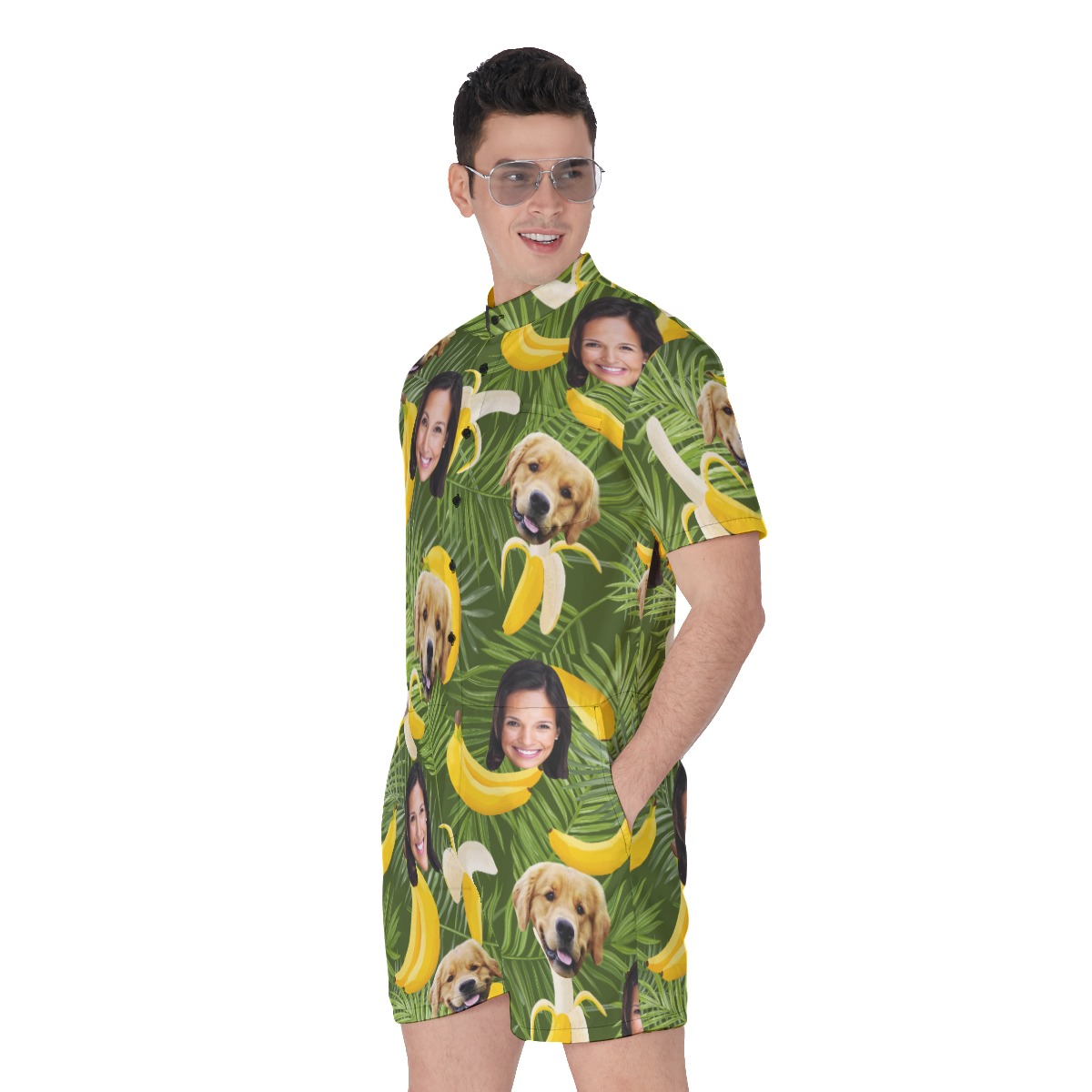 Men's Banana Custom Dog And Owner Face Hawaiian Romper