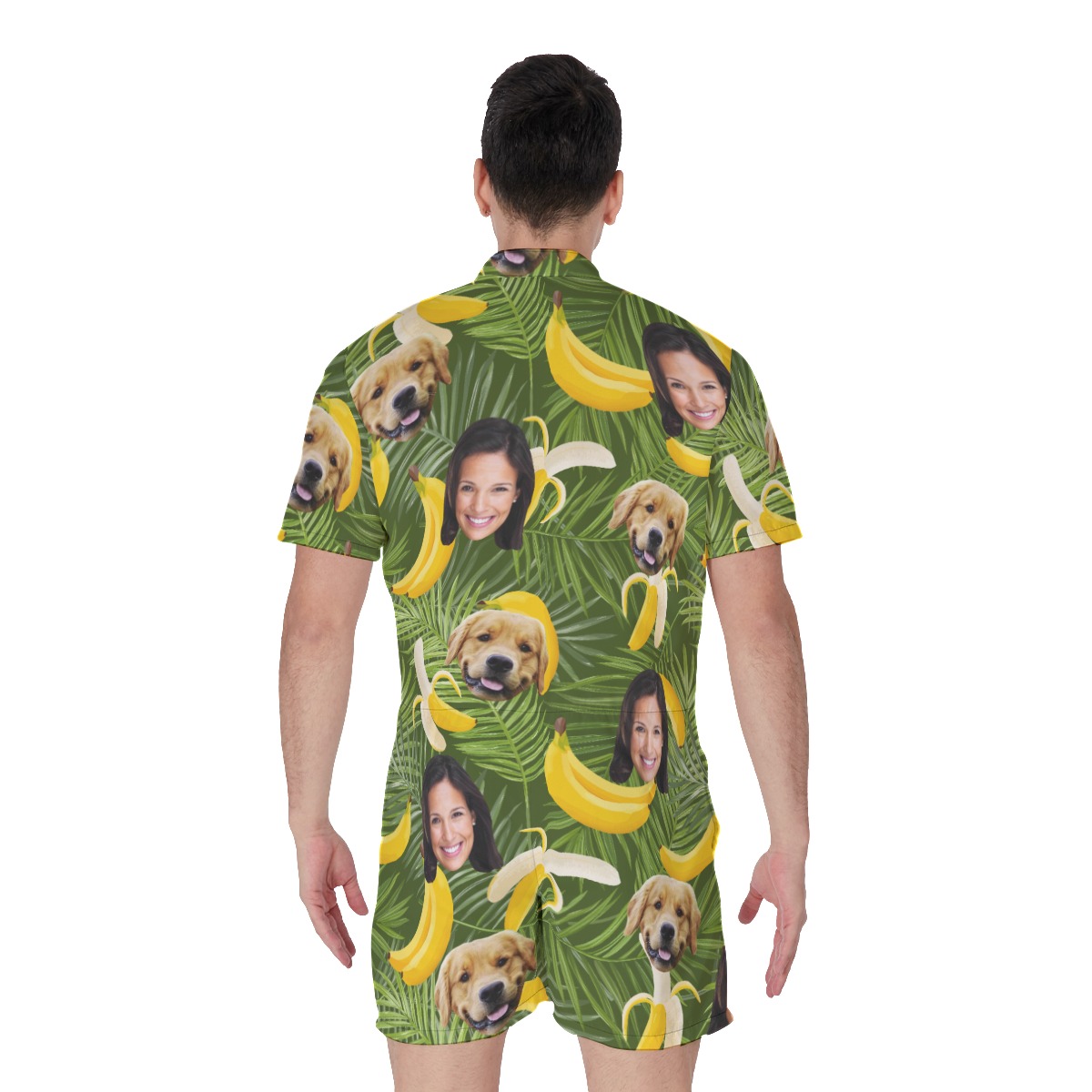 Men's Banana Custom Dog And Owner Face Hawaiian Romper
