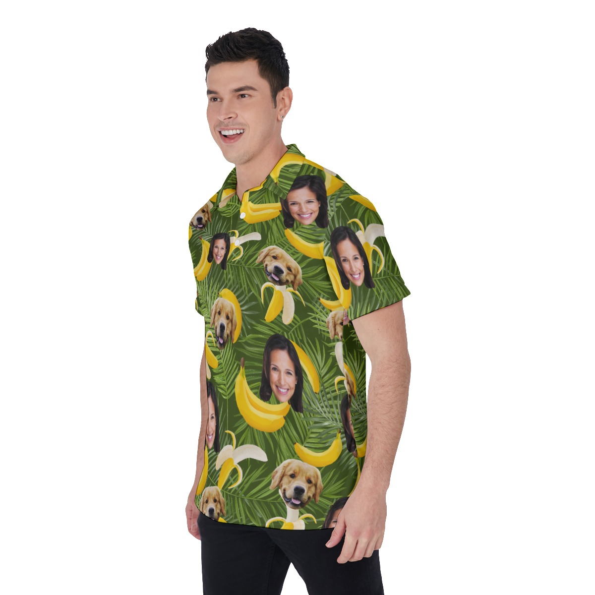 Men's Banana Custom Face And Dog Polo Hawaiian Shirt