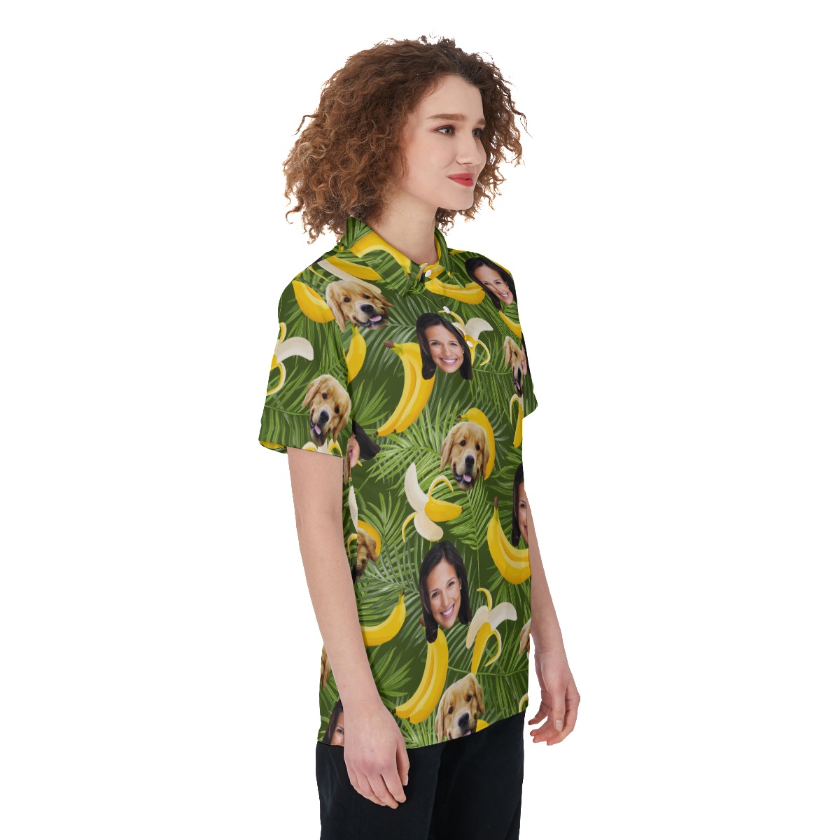 Women's Banana Custom Face Polo Hawaiian Shirt With Dog Face
