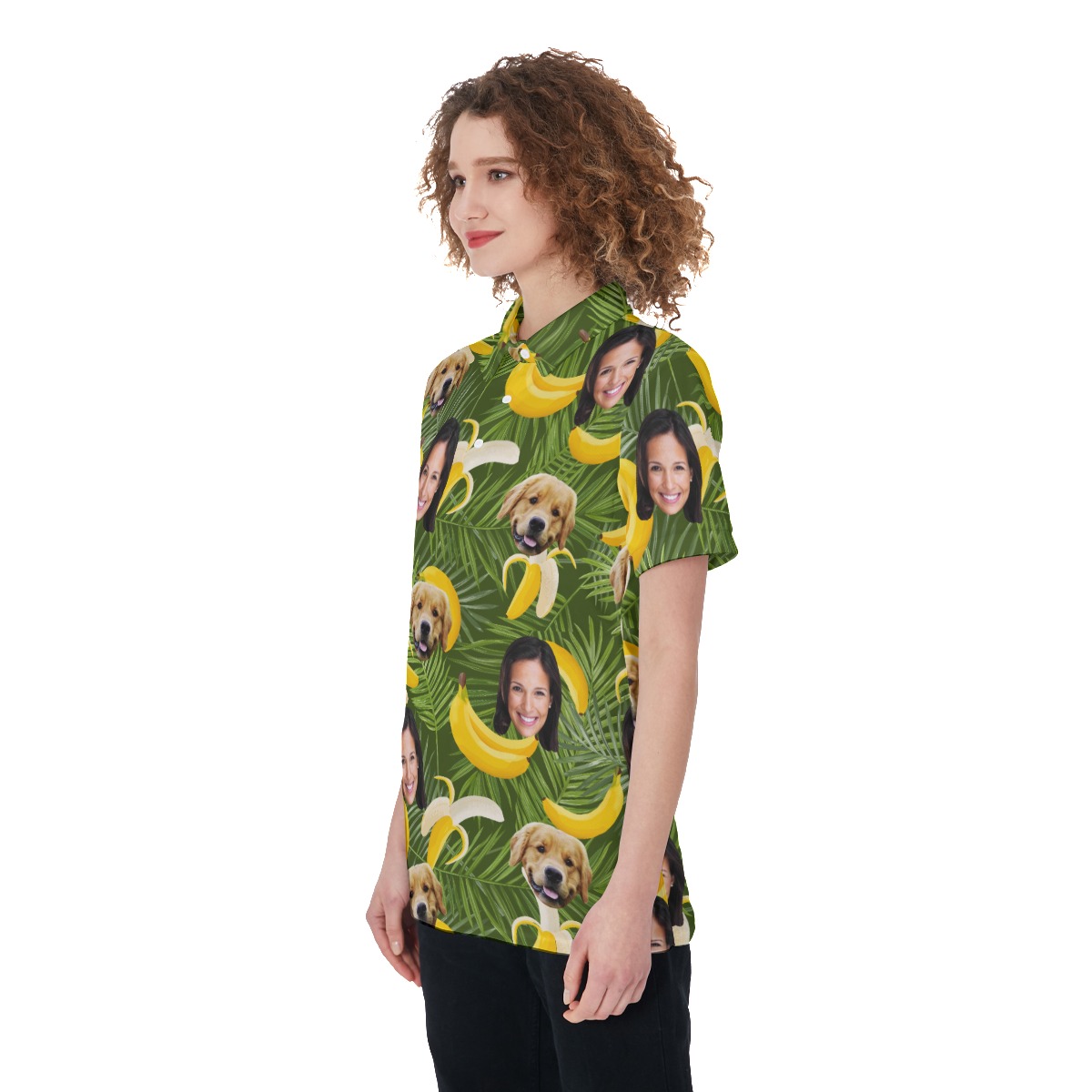 Women's Banana Custom Face Polo Hawaiian Shirt With Dog Face
