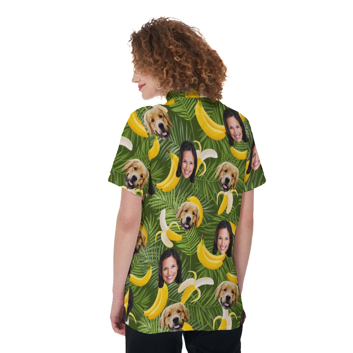 Women's Banana Custom Face Polo Hawaiian Shirt With Dog Face