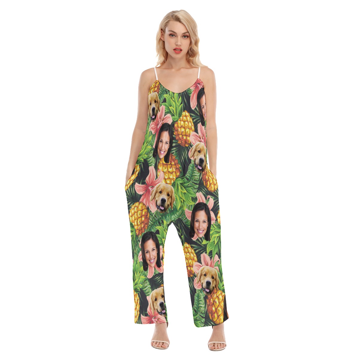 Tropical Custom 2 Faces With Dog Hawaiian Jumpsuit For Women - variant image 1