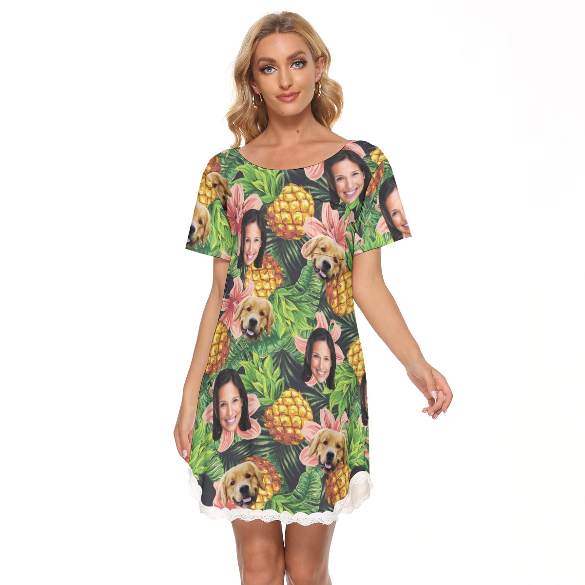 Women's Custom Dog And Owner Tropical Hawaiian Lace Dress - variant image 1