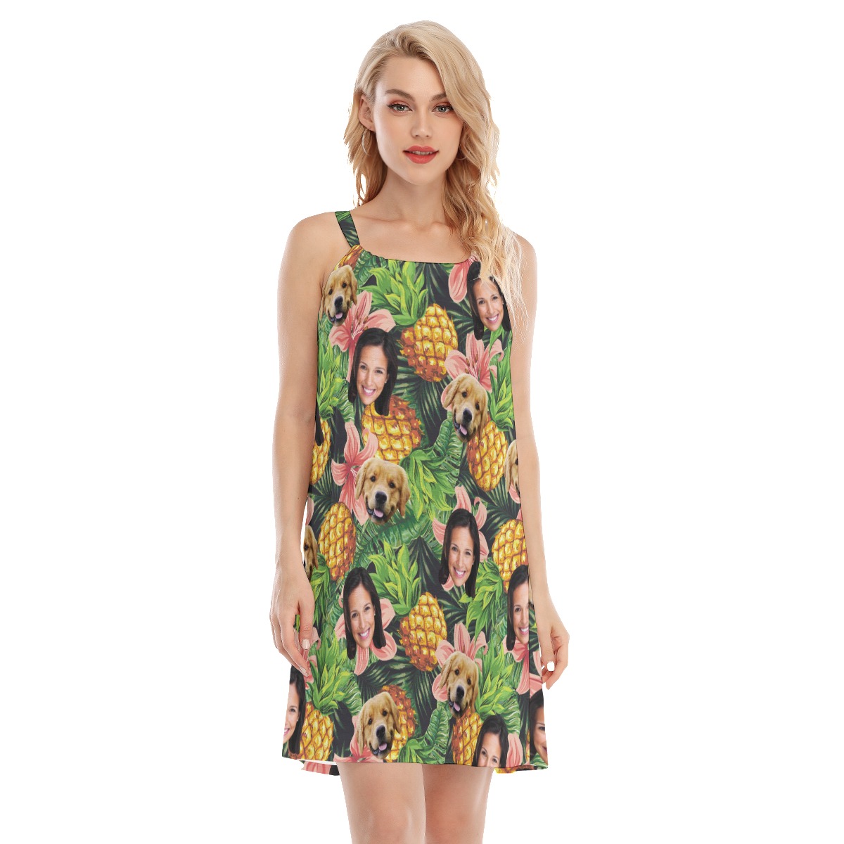 Tropical Custom Face With Your Dog Hawaiian Dress For Women - variant image 1