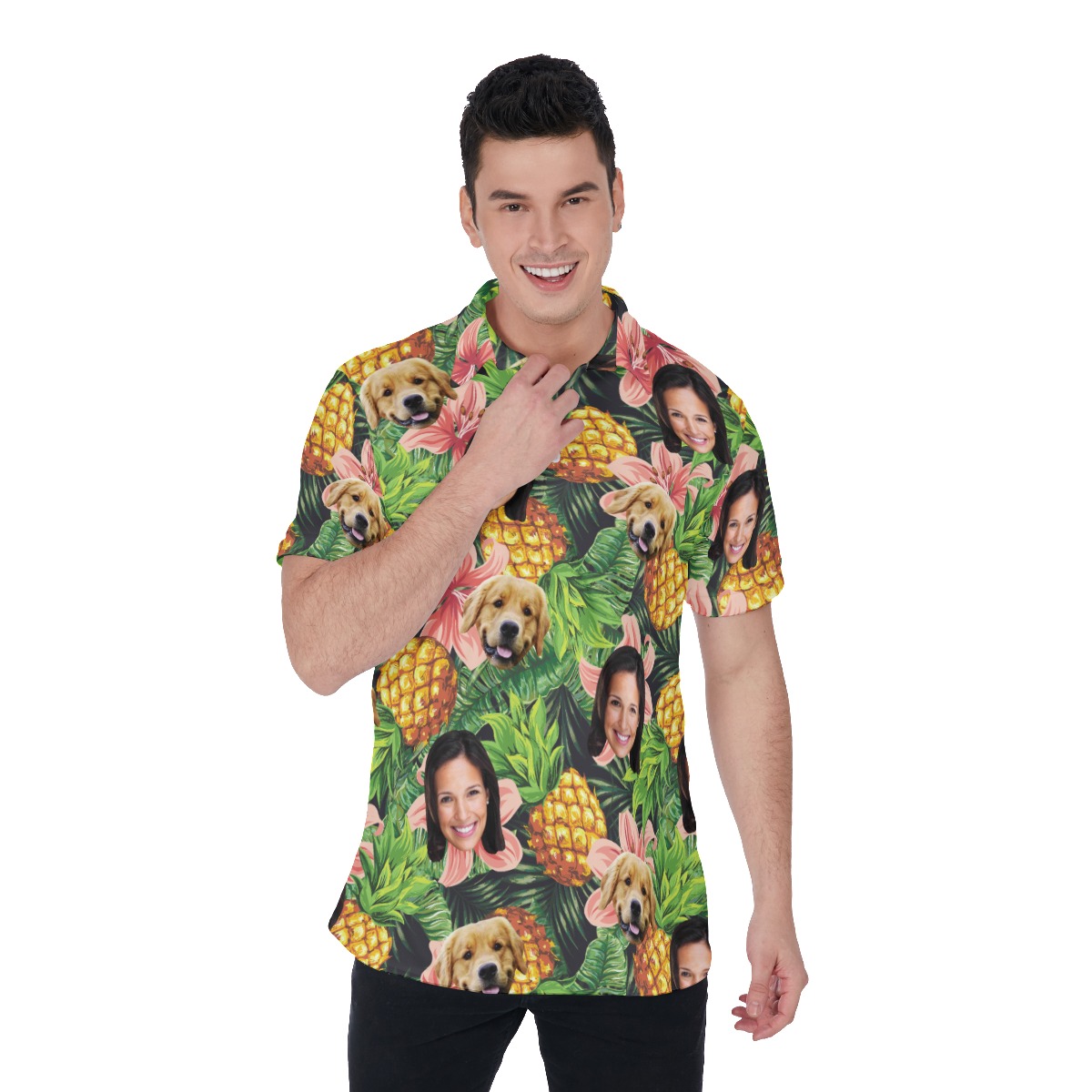 Men's Tropical Custom Face And Dog Polo Hawaiian Shirt - variant image 1