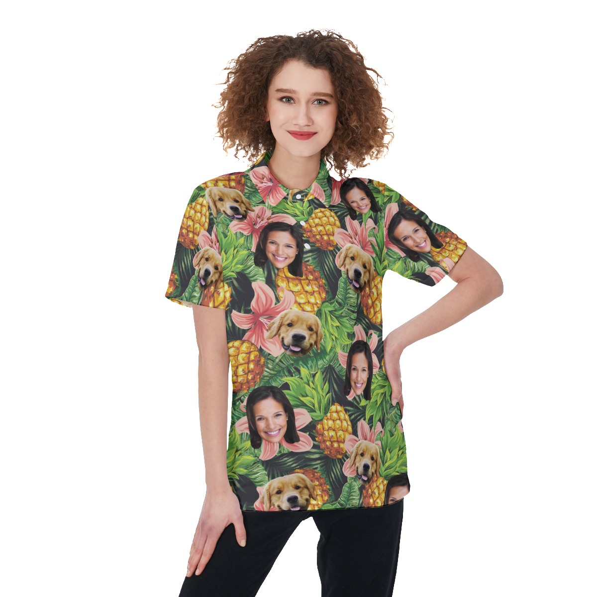 Tropical Custom Face Polo Hawaiian Shirt With Dog Face For Women - variant image 1