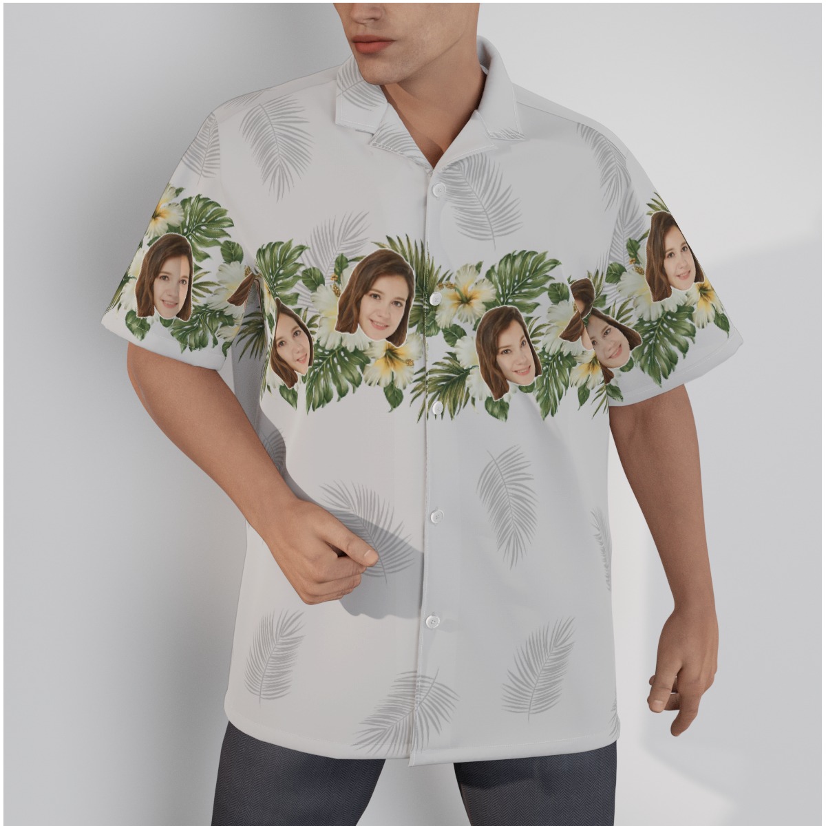 Custom Face Floral White Hawaiian Shirt For Men - variant image 1