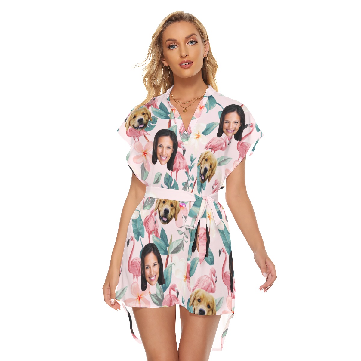 Floral Customize And Dog Hawaiian Dress With Belt For Women - variant image 1