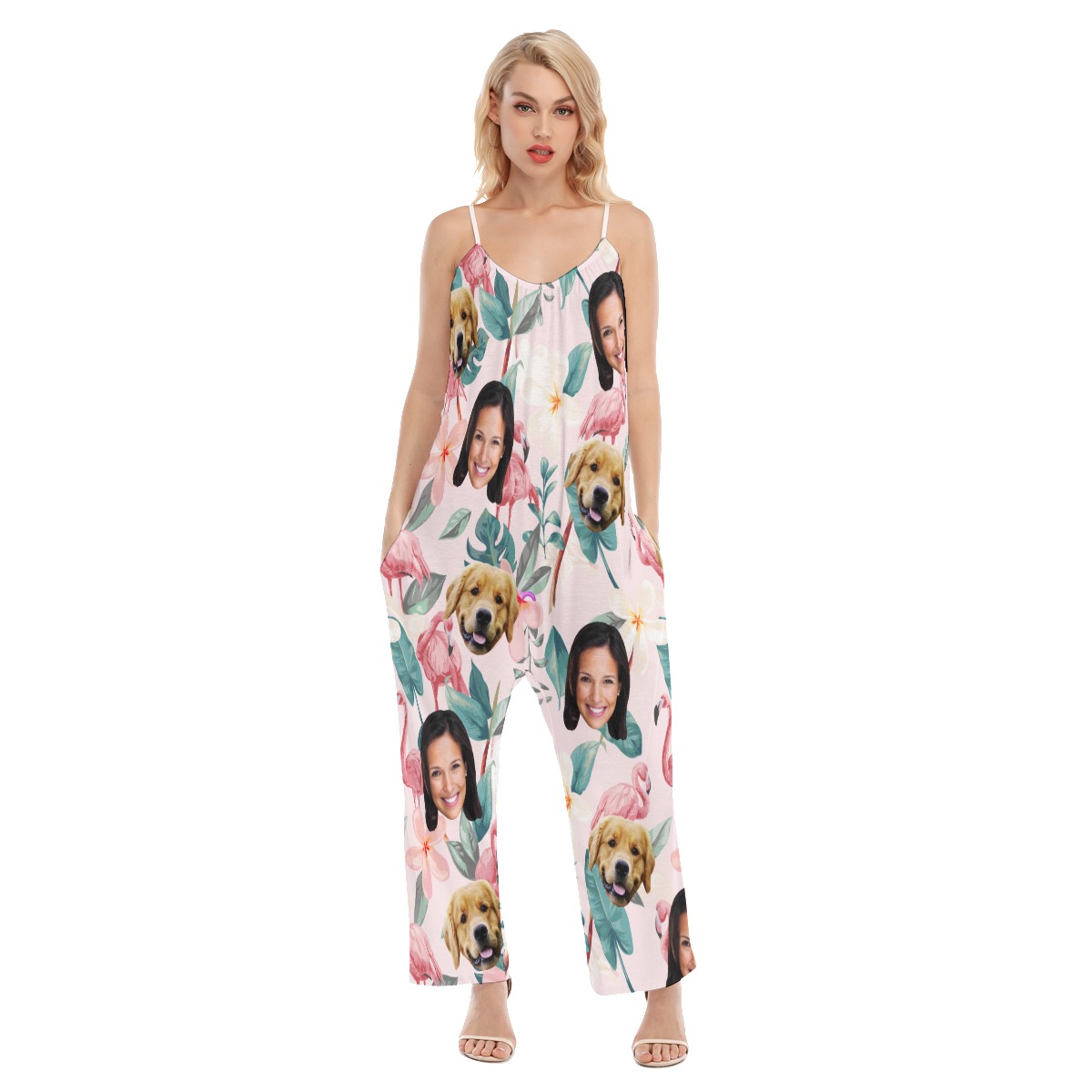 Floral Custom 2 Faces With Dog Hawaiian Jumpsuit For Women - variant image 1