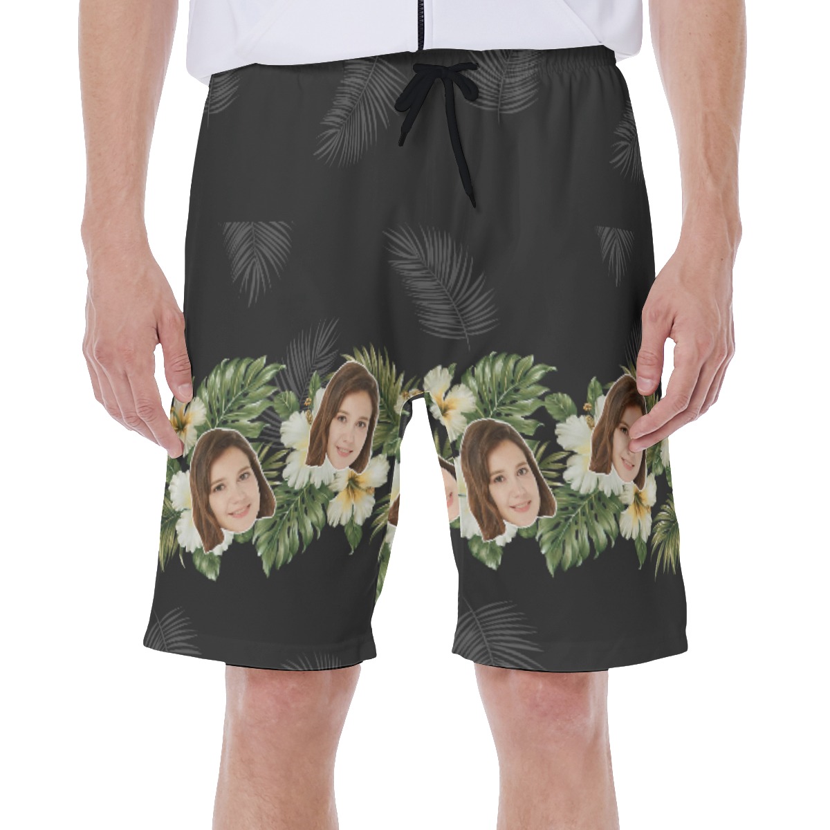 Cool Black Custom Face Men's Hawaiian Shorts - variant image 1