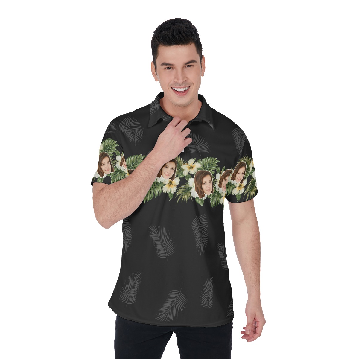 Cool Black Custom Face Men's Polo Shirt - variant image 1
