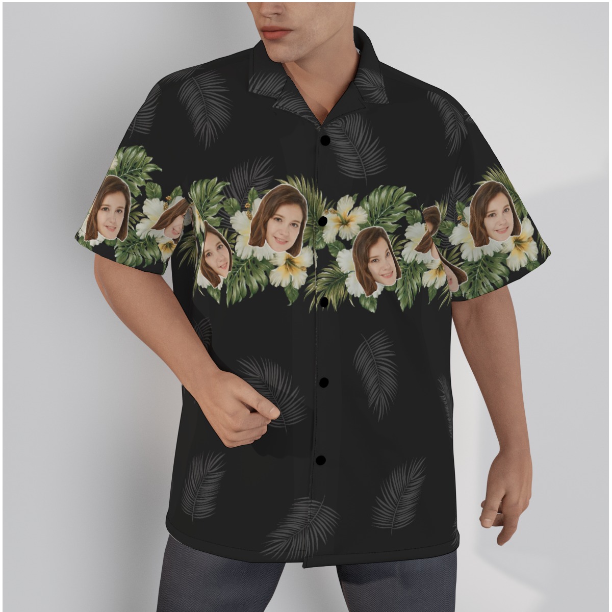 Cool Black Custom Face Button Up Shirt For Men - variant image 1