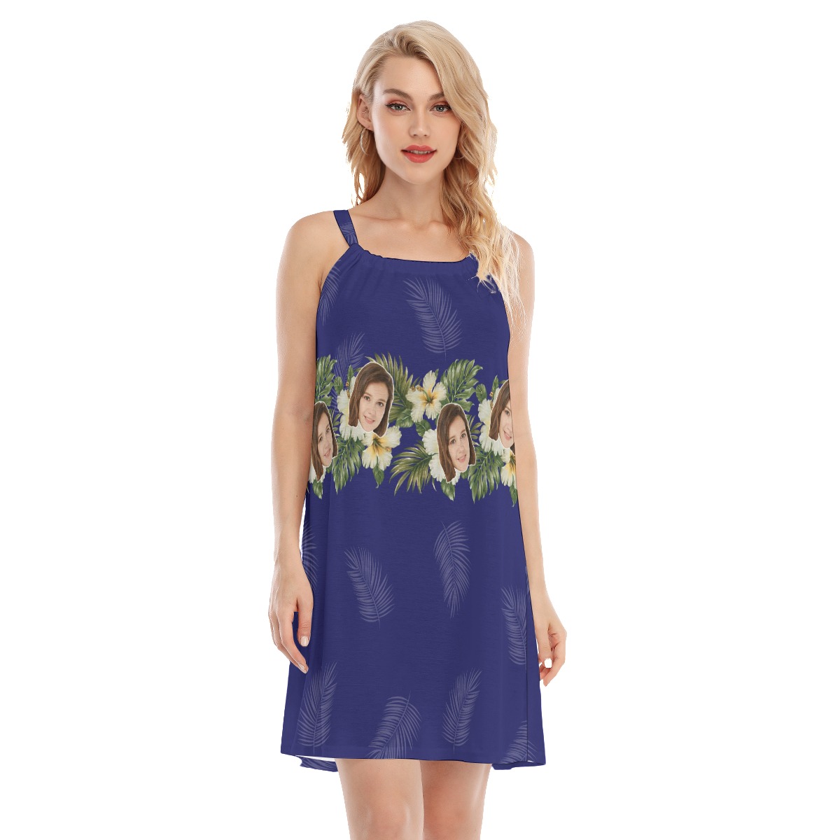 Blue Tropical Women's Dress With Multi Face - variant image 1