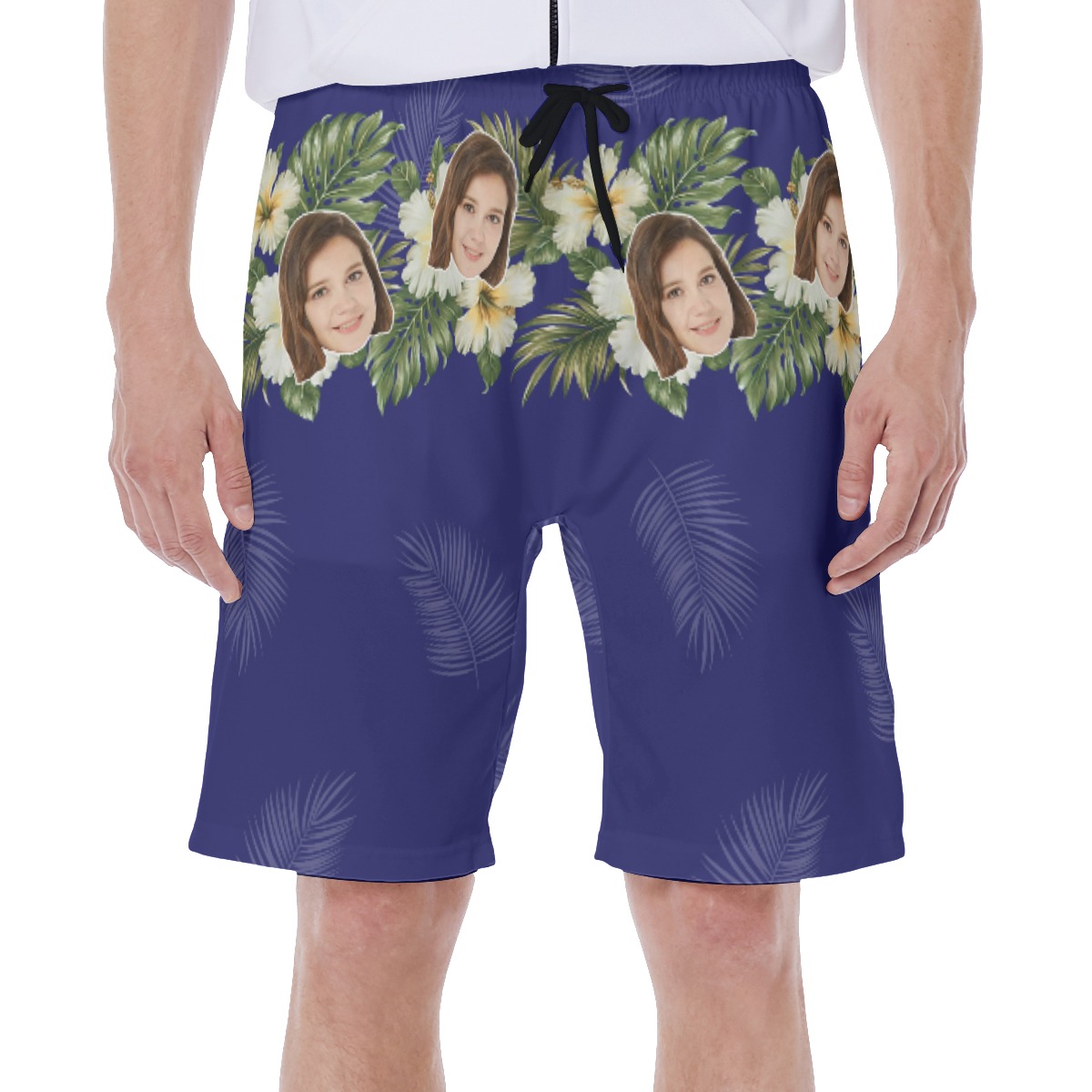 Blue Floral Men's Hawaiian Shorts With Face - variant image 1