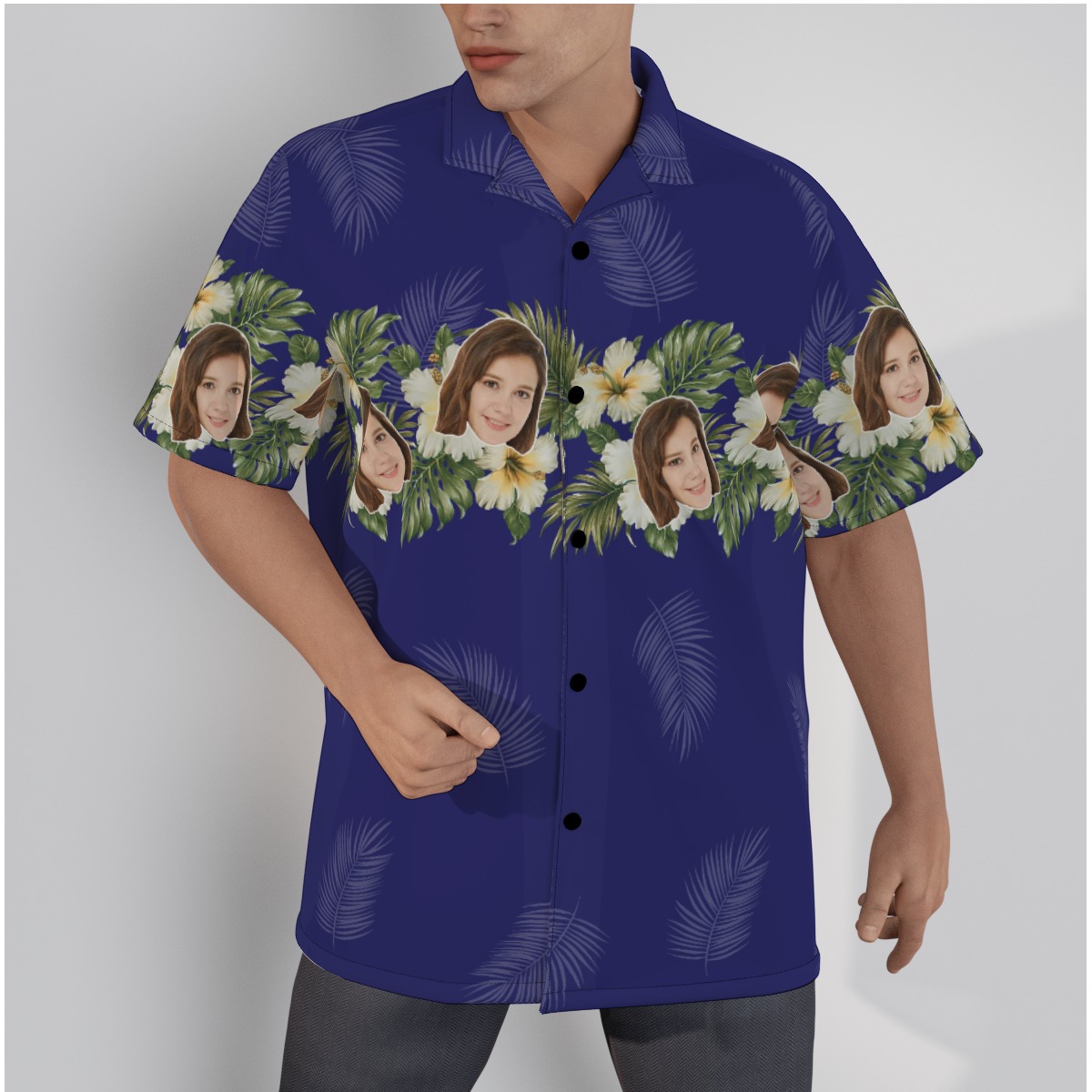 Blue Hibiscus Hawaiian Shirt With Custom Face - variant image 1