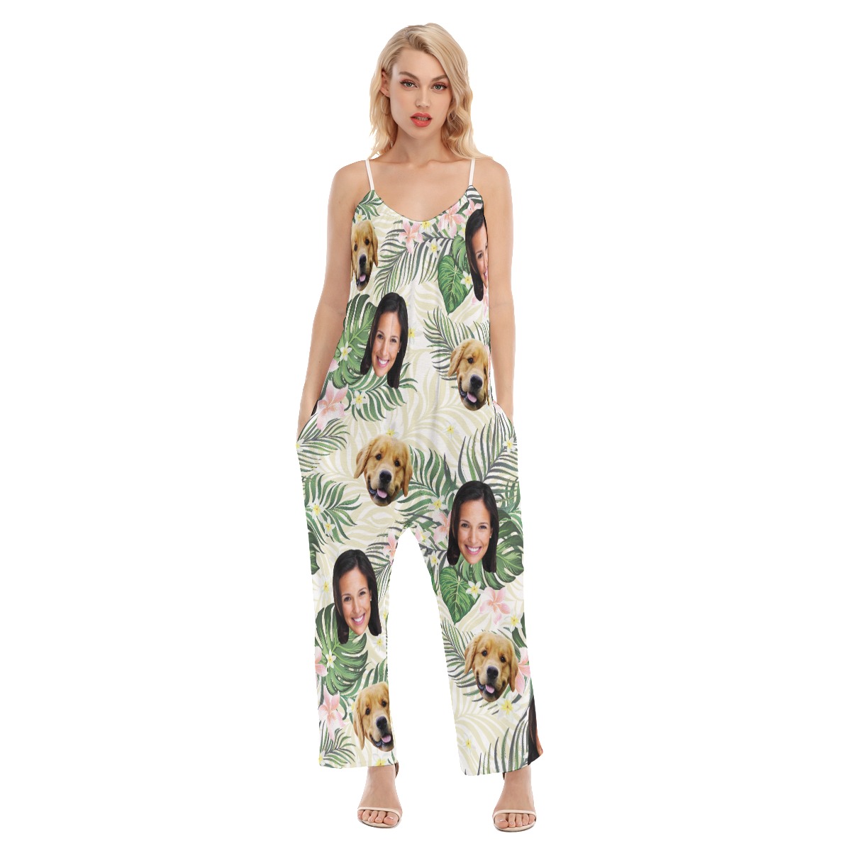 Women's Floral Custom 2 Faces With Dog Hawaiian Jumpsuit - variant image 1