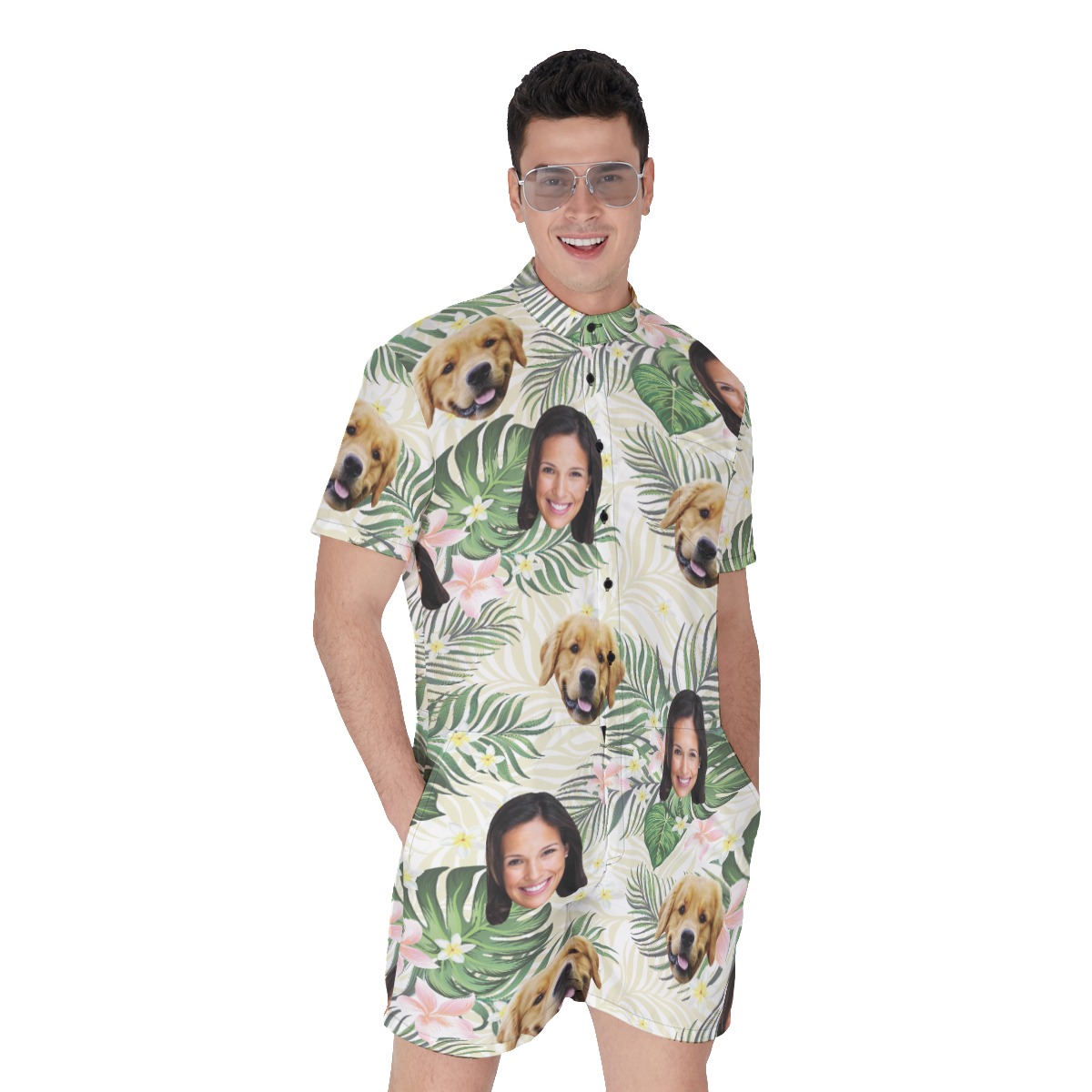 Floral Custom Dog And Owner Face Hawaiian Romper For Men - variant image 1