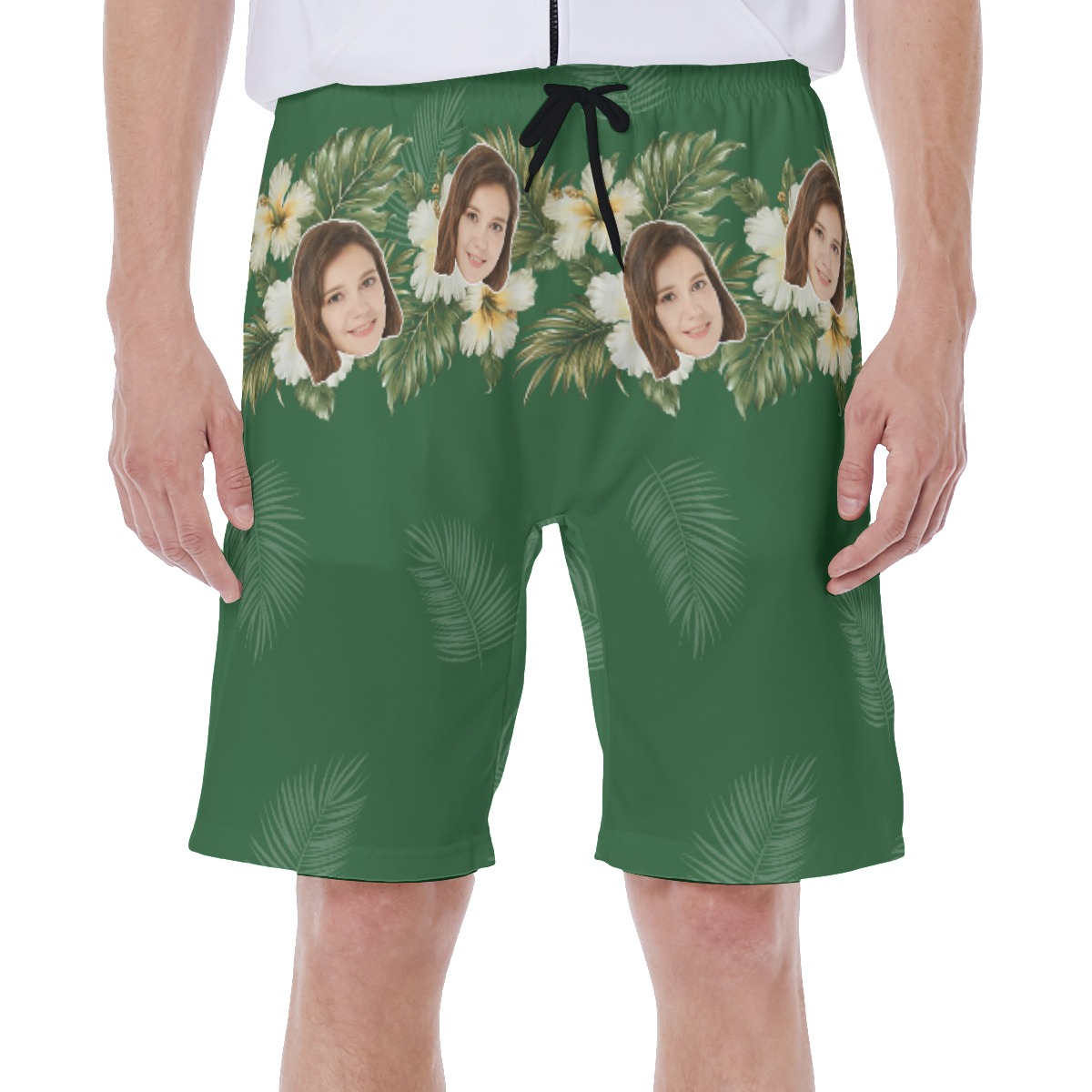 Green Men's Hawaiian Swim Trunks With Custom Face - variant image 1