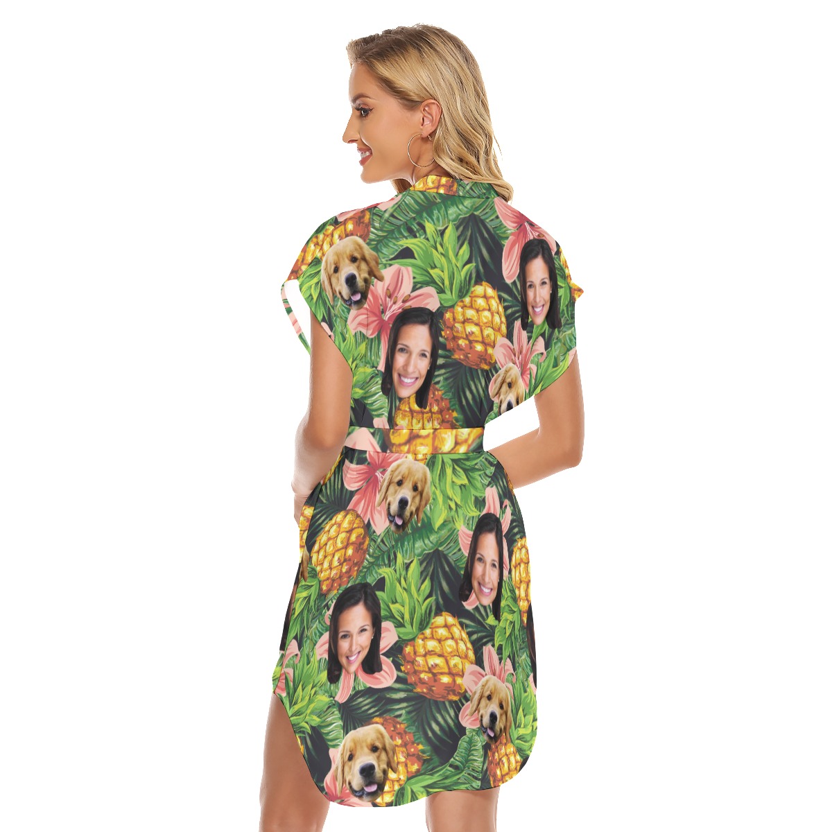 Tropical Customize And Dog Hawaiian Dress With Belt For Women