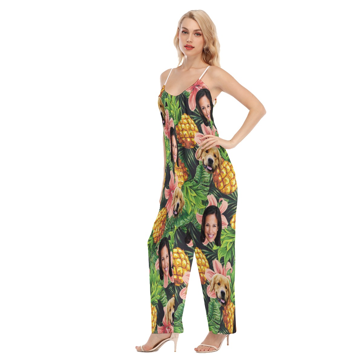Tropical Custom 2 Faces With Dog Hawaiian Jumpsuit For Women