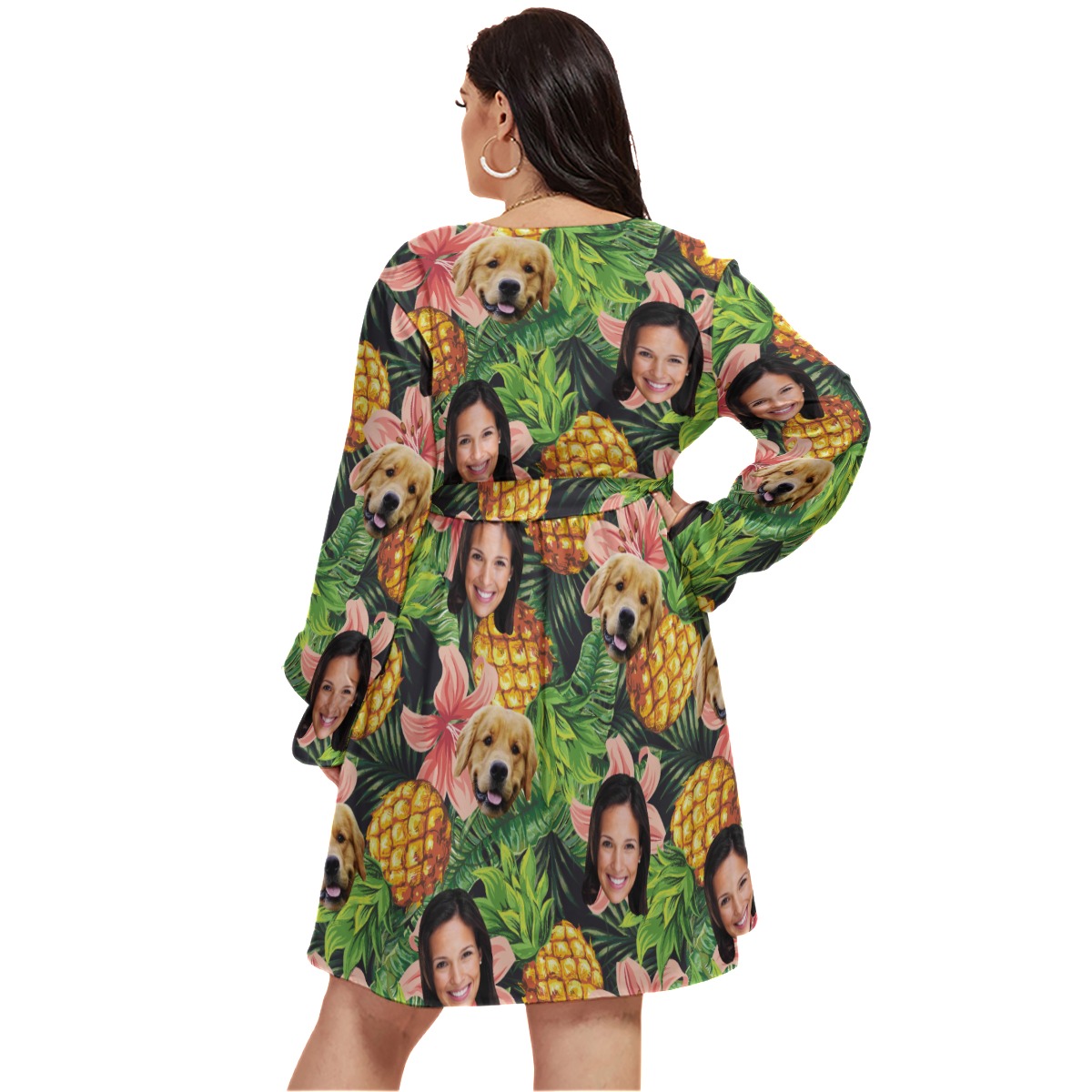Tropical Personalized With Dog Hawaiian V-neck Plus Size Dress