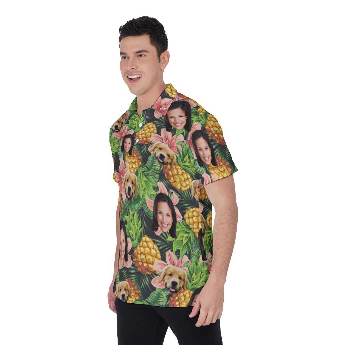 Men's Tropical Custom Face And Dog Polo Hawaiian Shirt