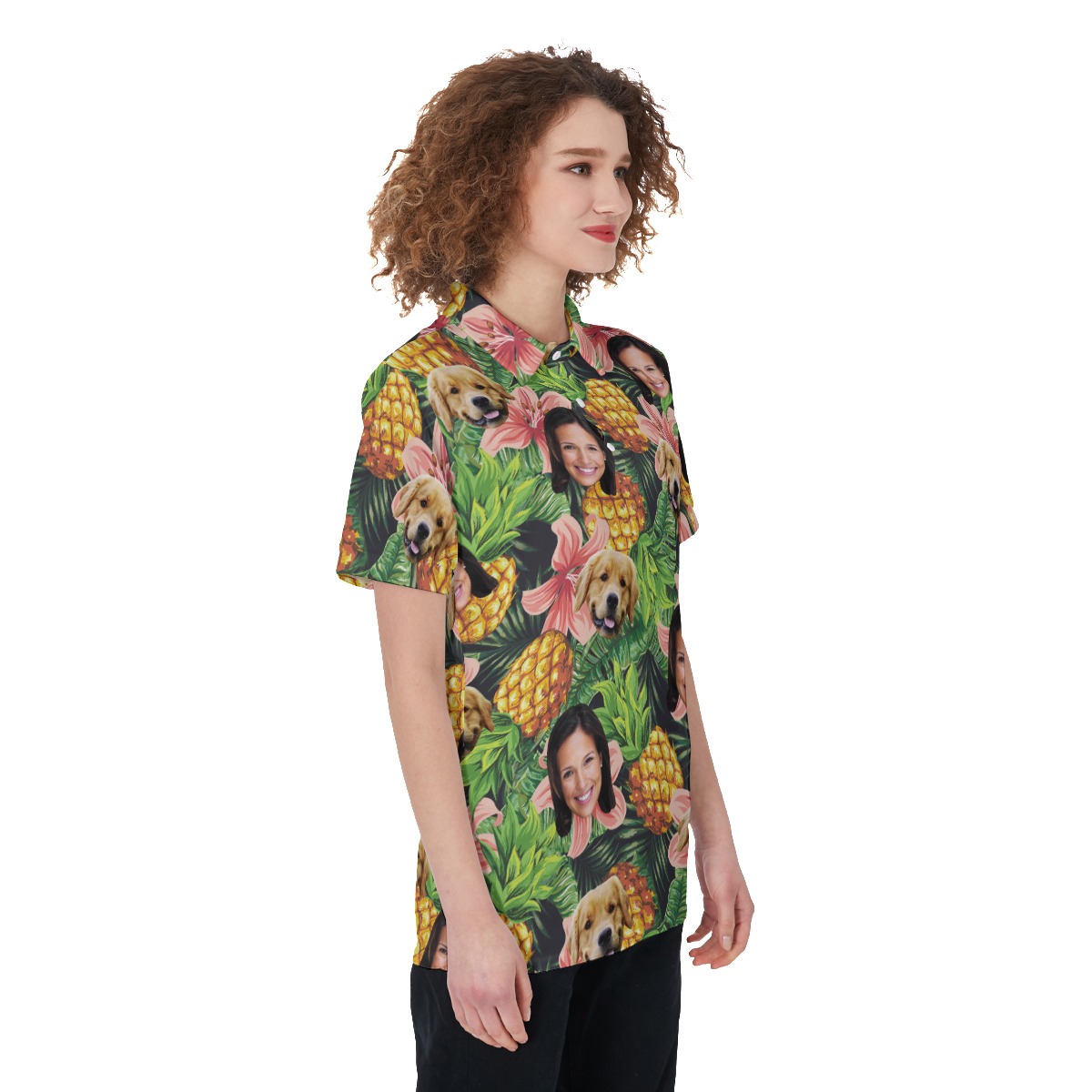 Tropical Custom Face Polo Hawaiian Shirt With Dog Face For Women
