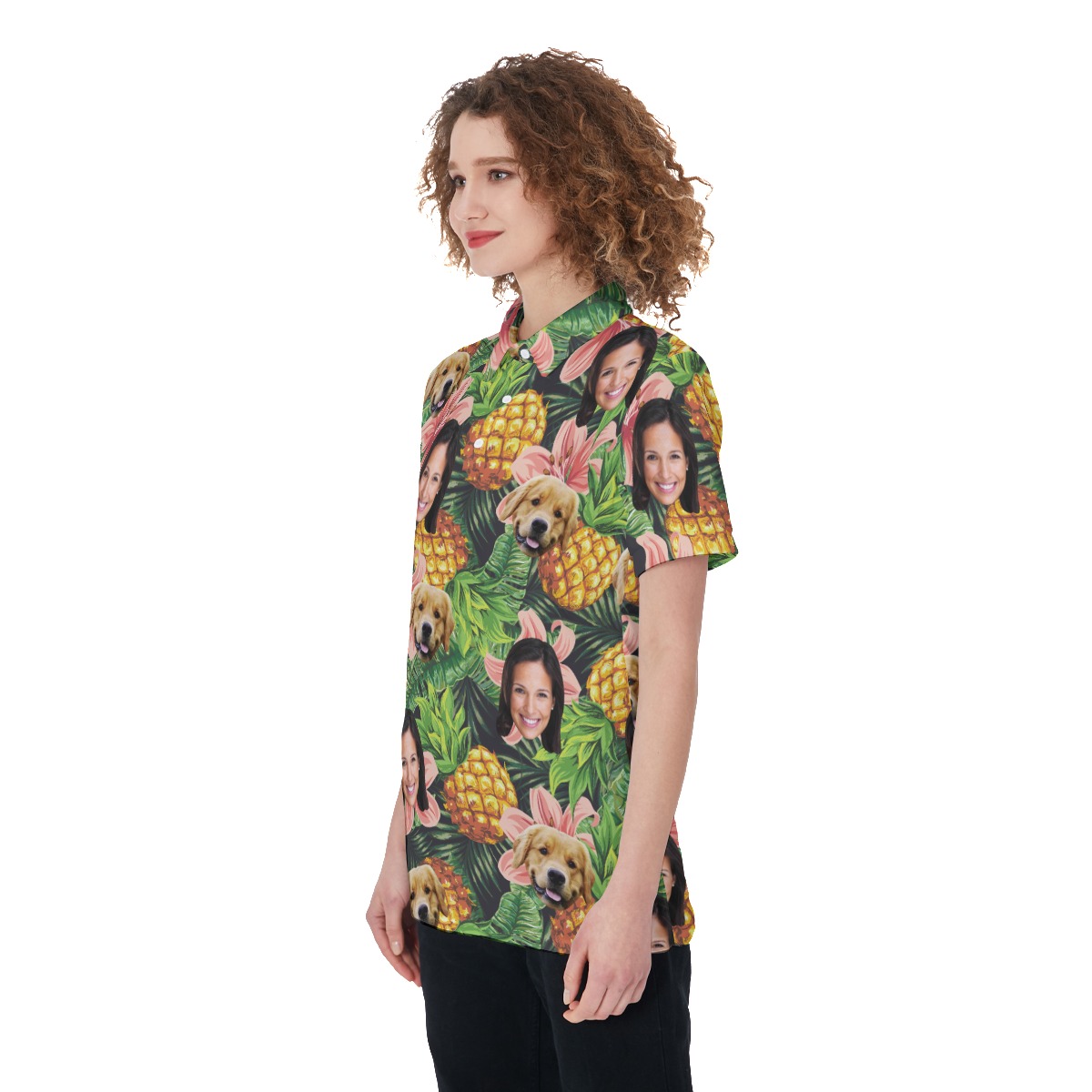 Tropical Custom Face Polo Hawaiian Shirt With Dog Face For Women