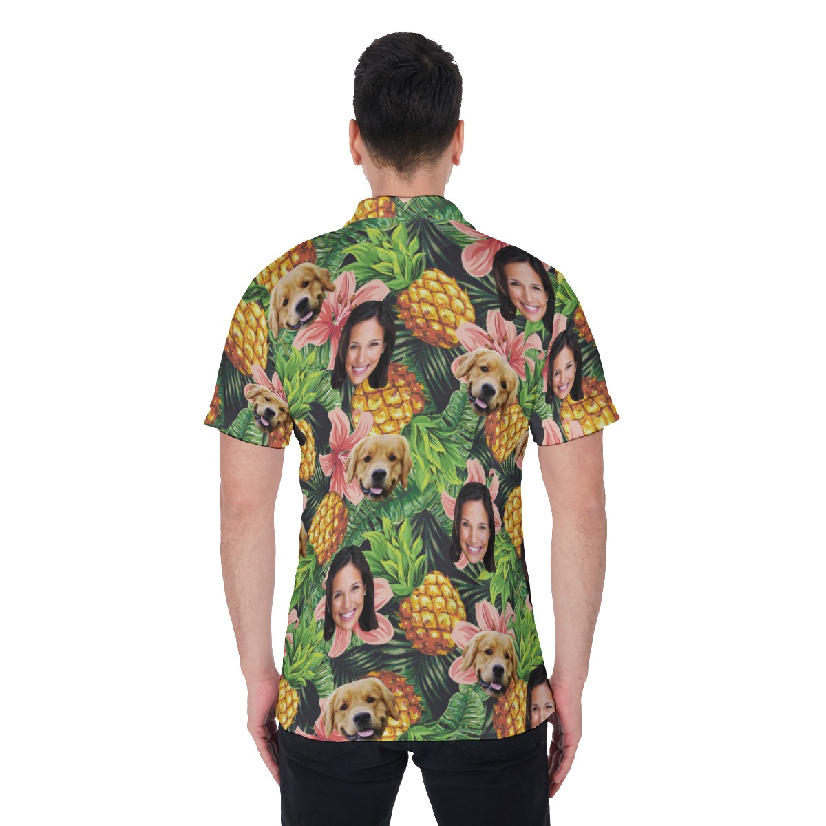 Men's Tropical Custom Face And Dog Polo Hawaiian Shirt
