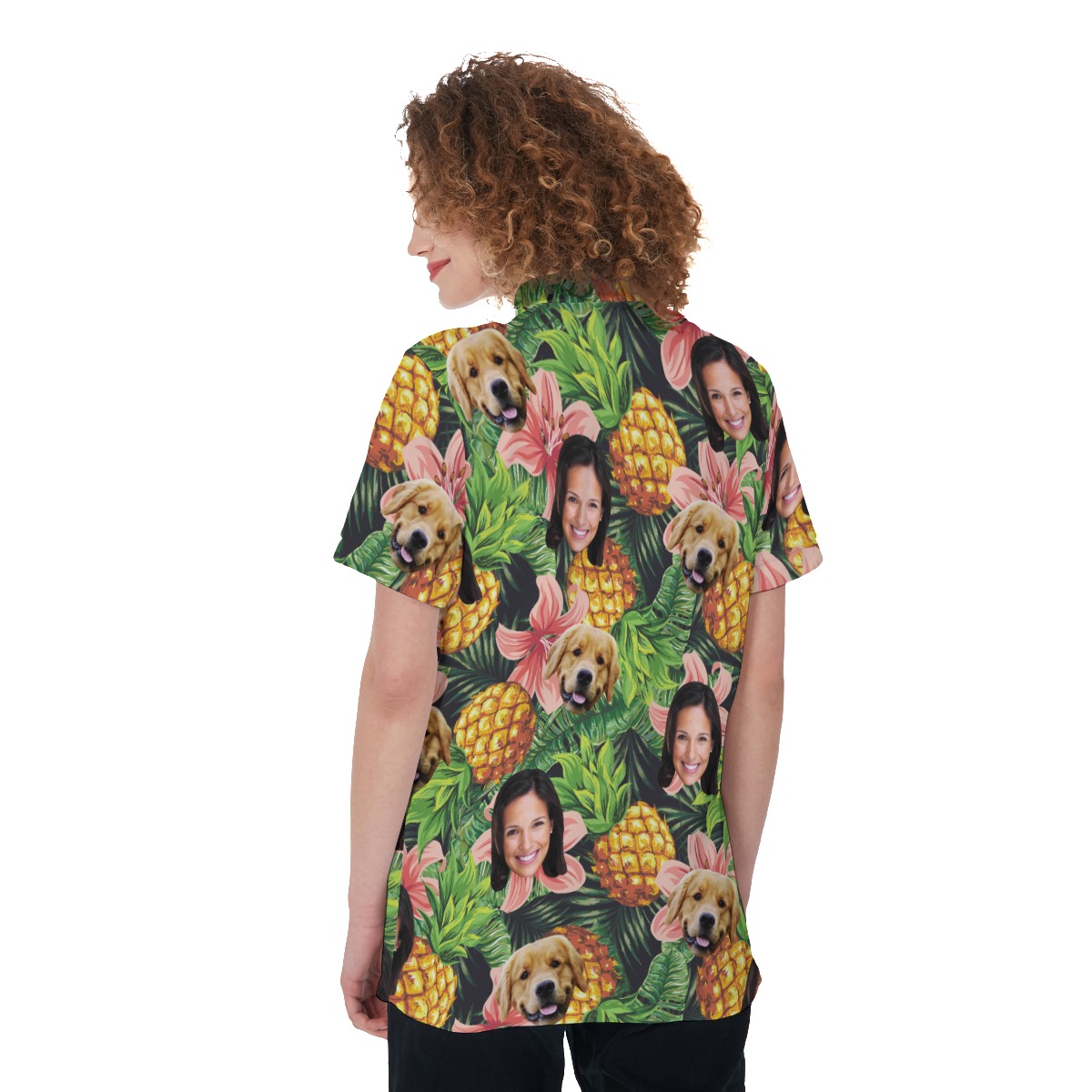Tropical Custom Face Polo Hawaiian Shirt With Dog Face For Women