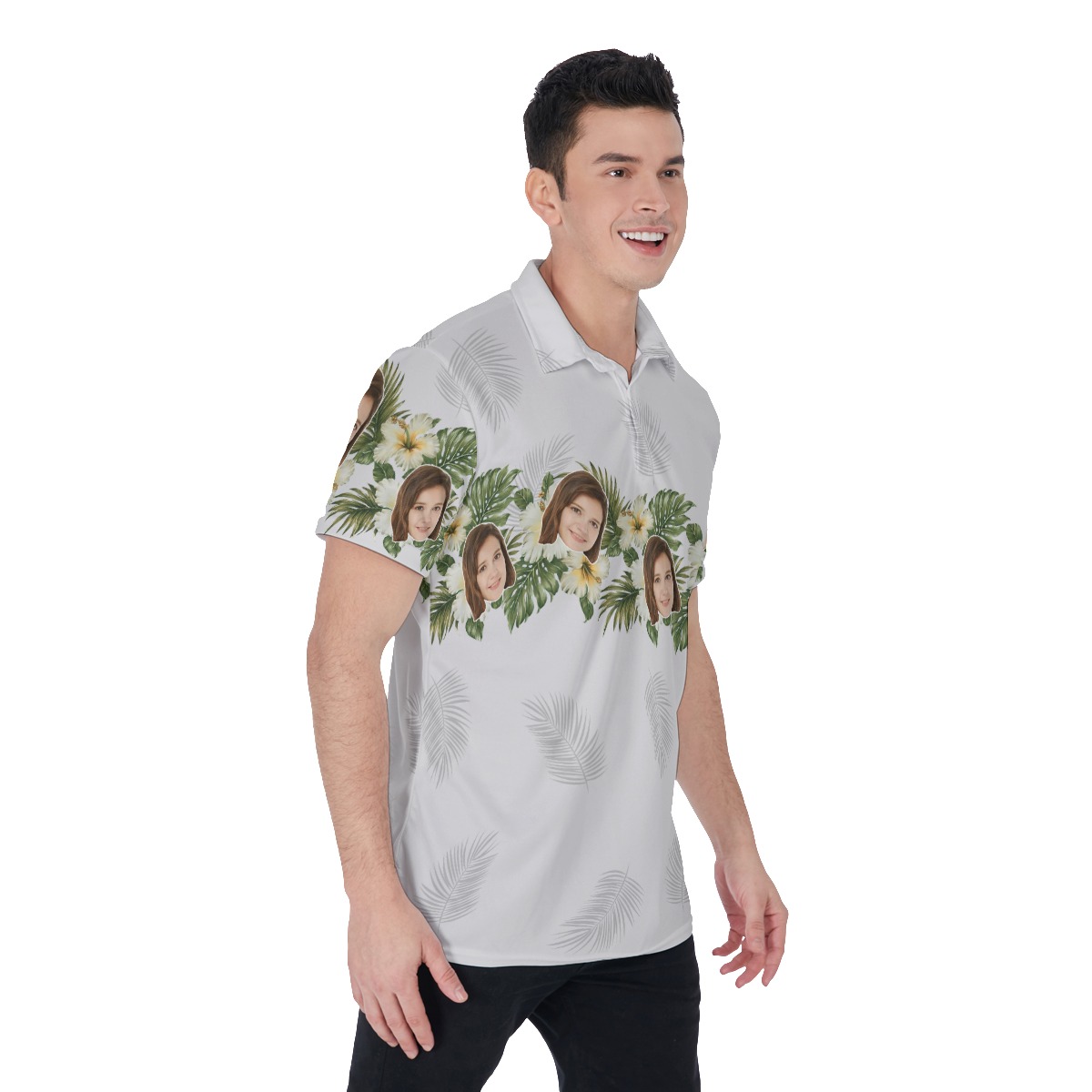 Custom Face Floral White Golf Shirt
