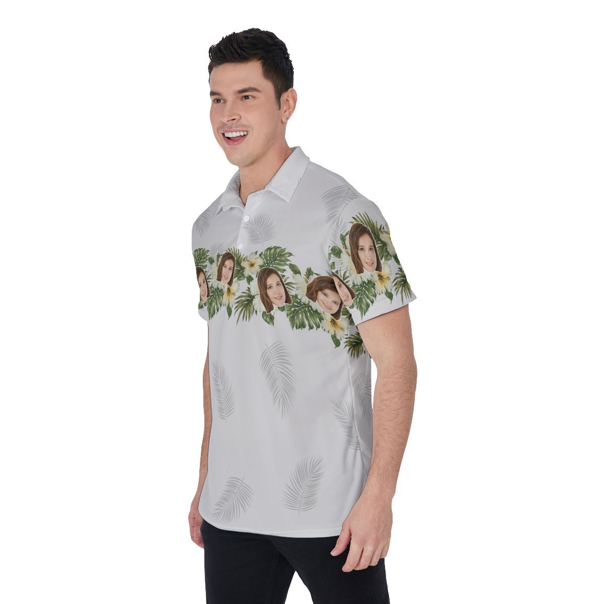 Custom Face Floral White Golf Shirt