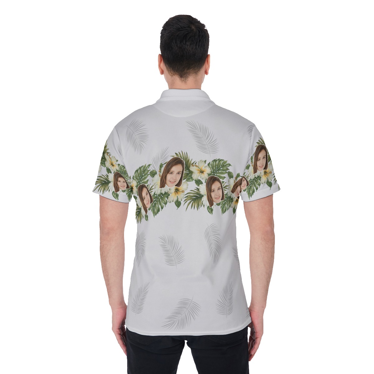 Custom Face Floral White Golf Shirt