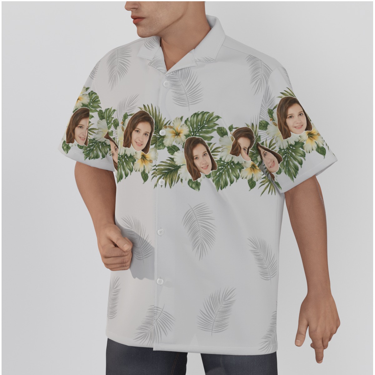 Custom Face Floral White Hawaiian Shirt For Men