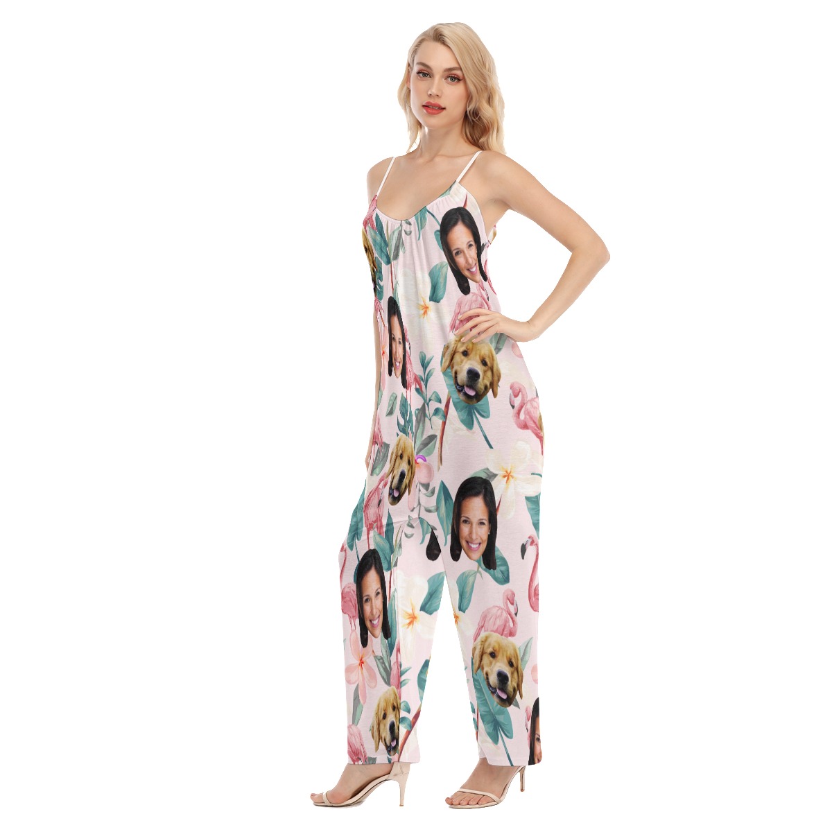 Floral Custom 2 Faces With Dog Hawaiian Jumpsuit For Women