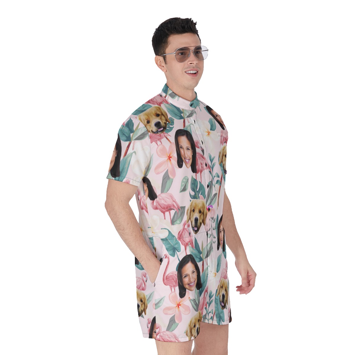 Men's Floral Custom Dog And Owner Face Hawaiian Romper