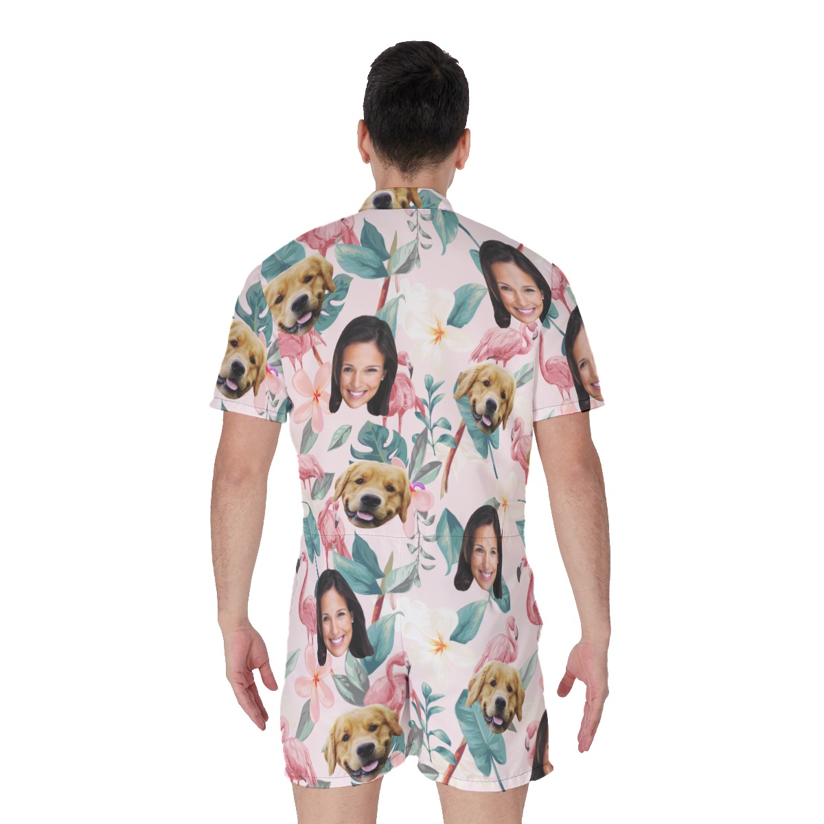 Men's Floral Custom Dog And Owner Face Hawaiian Romper