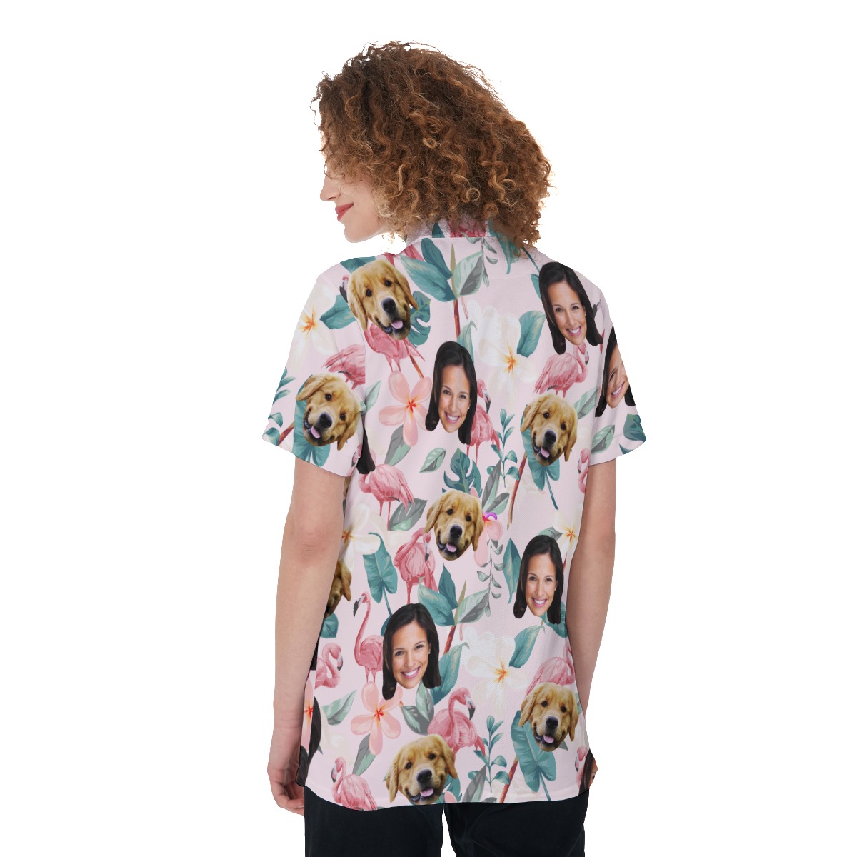 Floral Custom Face Polo Hawaiian Shirt With Dog Face For Women