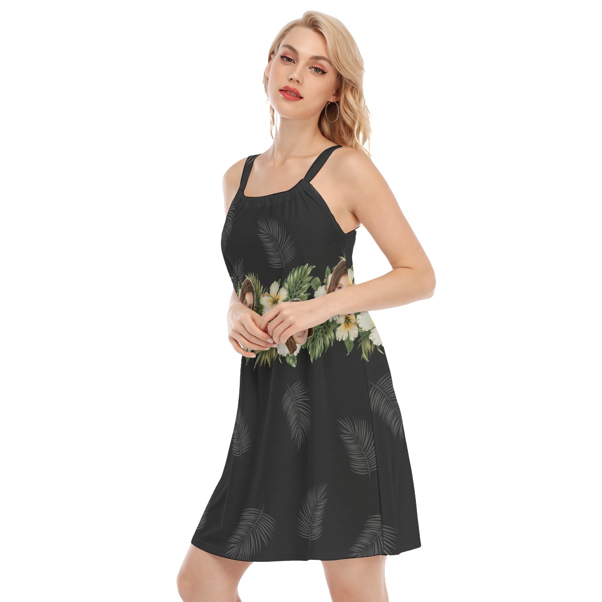 Hibiscus Black Cami Dress With Custom Face