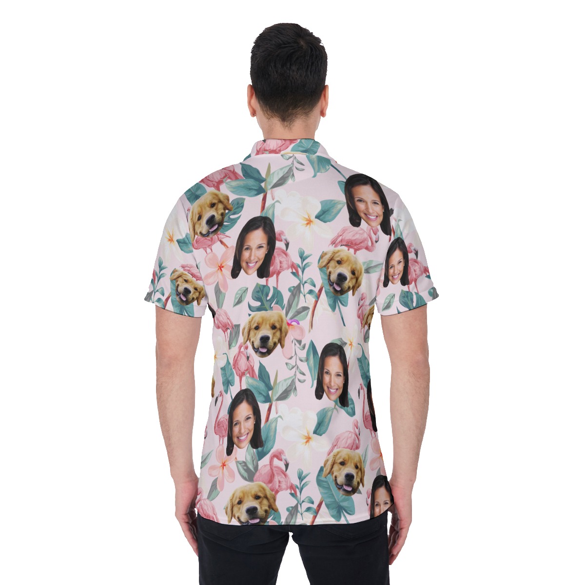 Floral Custom Face And Dog Polo Hawaiian Shirt For Men