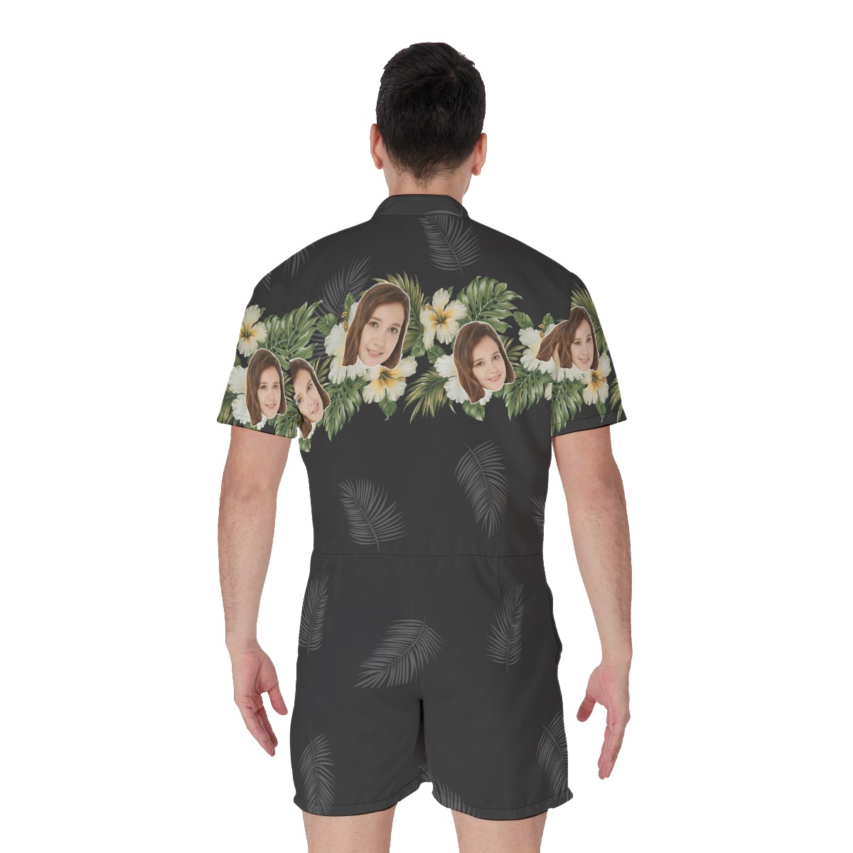 Hibiscus Black Beach Romper With Custom Face